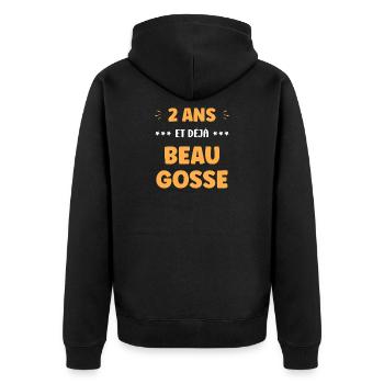 Zwei Jahre schon ansehnlich - Unisex Premium Bio Zip Hoodie - Schwarz - Hinten - Nico (187cm)