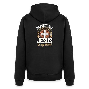 Basketball & Jesus – Conception de la croix sur le ballon - Veste à capuche bio Premium Unisexe - noir - Dos - Nico (187cm)