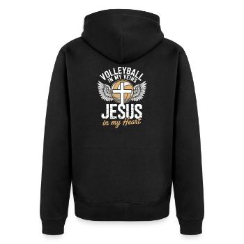 Volley-ball et Jésus – Conception d’une croix avec des ailes - Veste à capuche bio Premium Unisexe - noir - Dos - Nico (187cm)