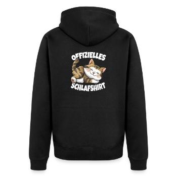 Offizielles Schlafshirt Katze Schlafanzug Pyjama - Unisex Premium Bio Zip Hoodie - Schwarz - Hinten - Nico (187cm)