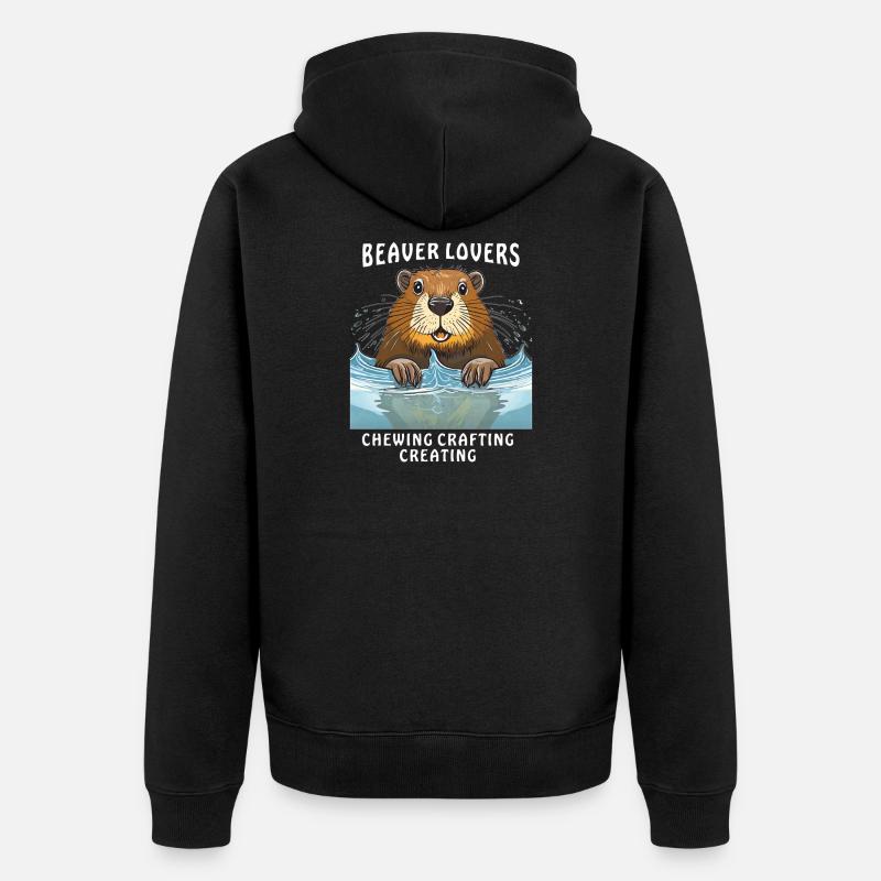 BEAVER LOVERS CHEWING CRAFTING CREATING - Unisex Premium Bio Zip Hoodie - Schwarz