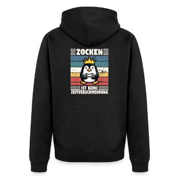 Pinguin verschwenden keine Zeit, sie zocken - Unisex Premium Bio Zip Hoodie - Schwarz - Hinten - Nico (187cm)