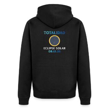 Gesamtheit der Sonnenfinsternis 2026 - Unisex Premium Bio Zip Hoodie - Schwarz - Hinten - Nico (187cm)