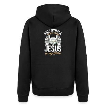 Volley-ball et Jésus – Conception d’une croix avec des ailes - Veste à capuche bio Premium Unisexe - noir - Dos - Nico (187cm)