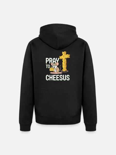 Pray to Cheesus – Mouse & Cheese Cross - Unisex Premium Organic Zip Hoodie - black