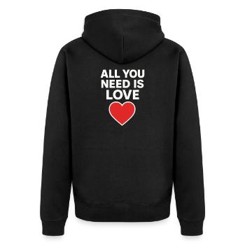 All You Need Is Love Heart - Unisex Premium Organic Zip Hoodie - black - Back - Nico (187cm)