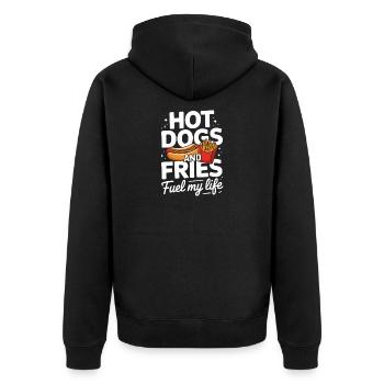 Les hot-dogs et les frites alimentent ma vie en m’amusant - Veste à capuche bio Premium Unisexe - noir - Dos - Nico (187cm)