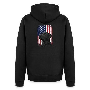 Patriotic Lab with US Flag Hunting Scene - Unisex Premium Organic Zip Hoodie - black - Back - Nico (187cm)