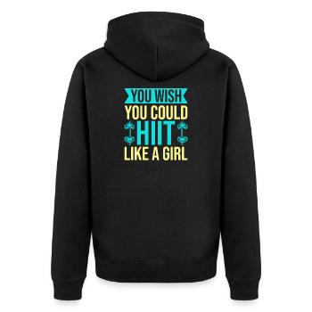Fitness Fanatics Hiit Like A Girl Calisthenics Gym - Unisex Premium Bio Zip Hoodie - Schwarz - Hinten - Nico (187cm)