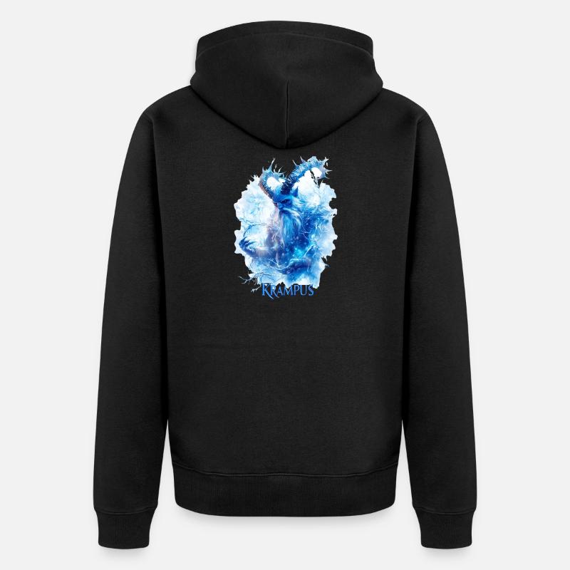 Krampus Eisblau – Mystisches Wintermotiv Folklore - Unisex Premium Bio Zip Hoodie - Schwarz