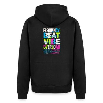 Frequency Beat Vibe Overload Design - Unisex Premium Bio Zip Hoodie - Schwarz - Hinten - Nico (187cm)
