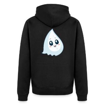Goutte kawaii sourire bleu - Veste à capuche bio Premium Unisexe - noir - Dos - Nico (187cm)