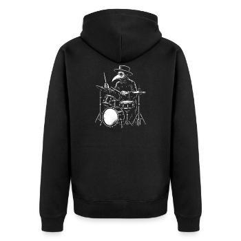 Plague Doctor Drummer Band T-Shirt - Unisex Premium Bio Zip Hoodie - Schwarz - Hinten - Nico (187cm)