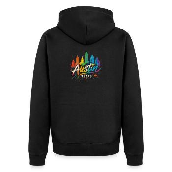 Austin, Texas : Skyline des Mondes de couleur - Veste à capuche bio Premium Unisexe - noir - Dos - Nico (187cm)