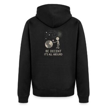 Ethischer Nihilismus, Existenzieller Humor, - Unisex Premium Bio Zip Hoodie - Schwarz - Hinten - Nico (187cm)
