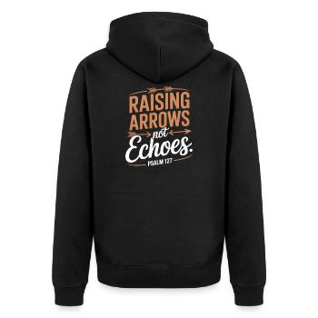 Arrows do not educate echoes Psalm 127 - Unisex Premium Organic Zip Hoodie - black - Back - Nico (187cm)