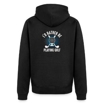 Ich würde lieber Golf spielen – Golfer Design - Unisex Premium Bio Zip Hoodie - Schwarz - Hinten - Nico (187cm)