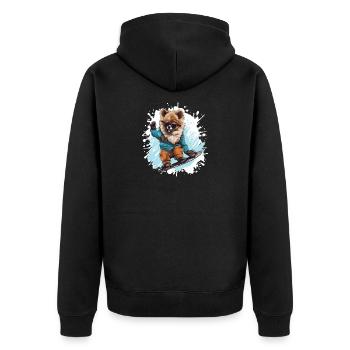 Pomeranian Hund Snowboard - Unisex Premium Bio Zip Hoodie - Schwarz - Hinten - Nico (187cm)