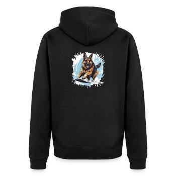 Schäferhund Hund Snowboard - Unisex Premium Bio Zip Hoodie - Schwarz - Hinten - Nico (187cm)