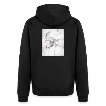 Einheimischer Häuptling der Grauen Feder - Unisex Premium Bio Zip Hoodie - Schwarz - Hinten - Nico (187cm)