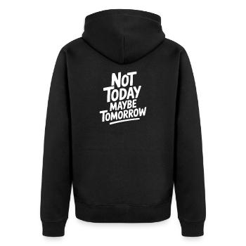 Nicht heute vielleicht morgen - Unisex Premium Bio Zip Hoodie - Schwarz - Hinten - Nico (187cm)