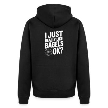 Ich mag Bagels einfach sehr gerne, ok? - Unisex Premium Bio Zip Hoodie - Schwarz - Hinten - Nico (187cm)