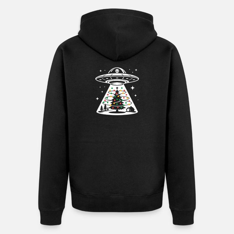 UFO Weihnachtsbaum Lichtstrahl - Unisex Premium Bio Zip Hoodie - Schwarz