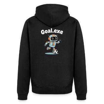 Goal.Exe Roboter Fußball - Unisex Premium Bio Zip Hoodie - Schwarz - Hinten - Nico (187cm)
