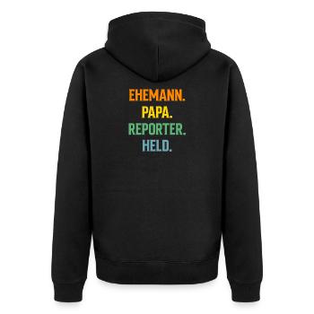 Journaliste d’investigation Journaliste Mari Papa - Veste à capuche bio Premium Unisexe - noir - Dos - Nico (187cm)