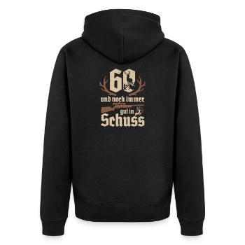 Jäger 60. Geburtstag Jagd 60 Jahre gut in Schuss - Unisex Premium Bio Zip Hoodie - Schwarz - Hinten - Nico (187cm)