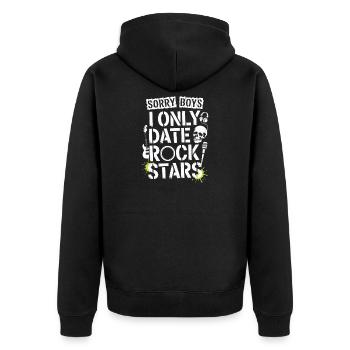Festival Sorry Boys I Only Date Rock Stars Groupie - Unisex Premium Bio Zip Hoodie - Schwarz - Hinten - Nico (187cm)