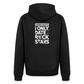 Festival Sorry Boys I Only Date Rock Stars Groupie - Unisex Premium Bio Zip Hoodie - Schwarz - Hinten - Nico (187cm)