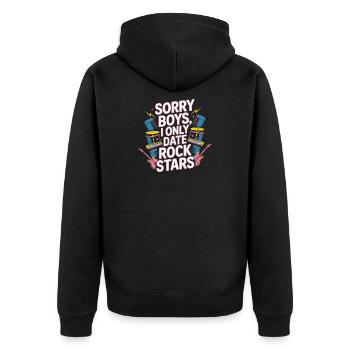 Festival Sorry Boys I Only Date Rock Stars Groupie - Unisex Premium Bio Zip Hoodie - Schwarz - Hinten - Nico (187cm)