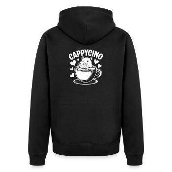  CAPPYCINO Capybara Im Cappuccino Kaffee Humor - Unisex Premium Bio Zip Hoodie - Schwarz - Hinten - Nico (187cm)