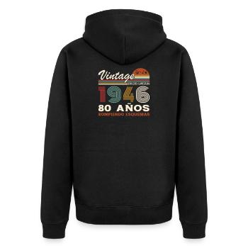 80. Geburtstag 80 Jahre Jahrgang 1946 - Unisex Premium Bio Zip Hoodie - Schwarz - Hinten - Nico (187cm)