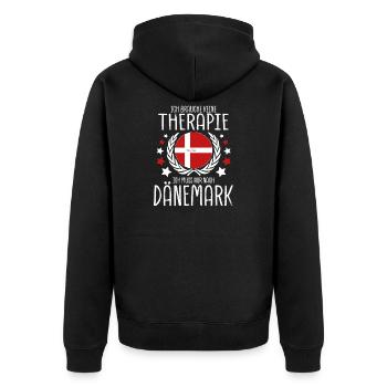 Ich muss nur nach Dänemark Spruch Lustig - Unisex Premium Bio Zip Hoodie - Schwarz - Hinten - Nico (187cm)