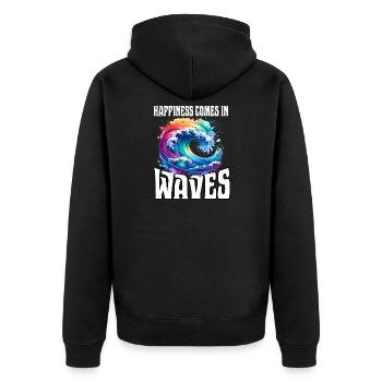 Happiness Comes In Waves - Unisex Premium Bio Zip Hoodie - Schwarz - Hinten - Nico (187cm)