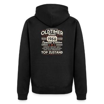 Oldtimer_1966_Jahrgang_Vintage_Retro_Geburtstag - Unisex Premium Bio Zip Hoodie - Schwarz - Hinten - Nico (187cm)