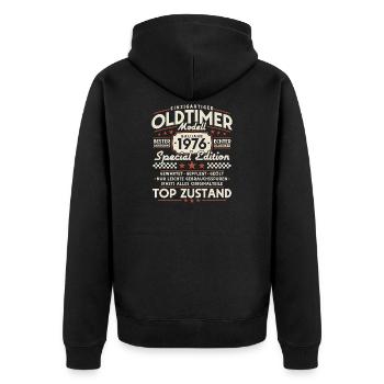 Oldtimer_1976_Jahrgang_Vintage_Retro_Geburtstag - Unisex Premium Bio Zip Hoodie - Schwarz - Hinten - Nico (187cm)