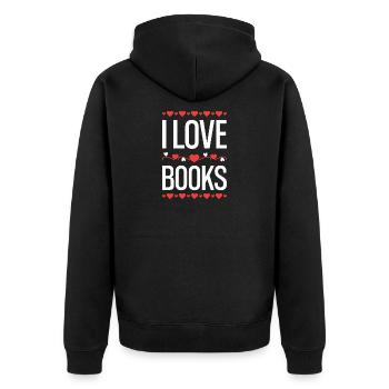 I LOVE BOOKS  - Unisex Premium Bio Zip Hoodie - Schwarz - Hinten - Nico (187cm)