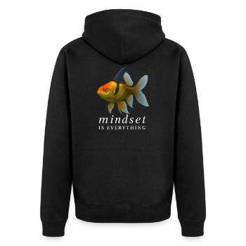 Mindset ist alles Goldfisch, Motivierend - Unisex Premium Bio Zip Hoodie - Schwarz - Hinten - Nico (187cm)