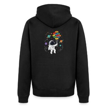 Astronaut Bausteine Space Brick Builder - Unisex Premium Bio Zip Hoodie - Schwarz - Hinten - Nico (187cm)