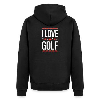 I Love Golf Heart Design - Unisex Premium Organic Zip Hoodie - black - Back - Nico (187cm)