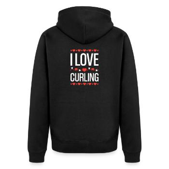 I Love Curling Herz - Unisex Premium Bio Zip Hoodie - Schwarz - Hinten - Nico (187cm)