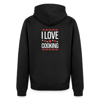 Ich liebe Kochen - Unisex Premium Bio Zip Hoodie - Schwarz - Hinten - Nico (187cm)