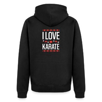I Love Karate Herzdesign - Unisex Premium Bio Zip Hoodie - Schwarz - Hinten - Nico (187cm)