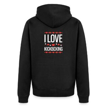 I Love Kickboxing  - Unisex Premium Bio Zip Hoodie - Schwarz - Hinten - Nico (187cm)