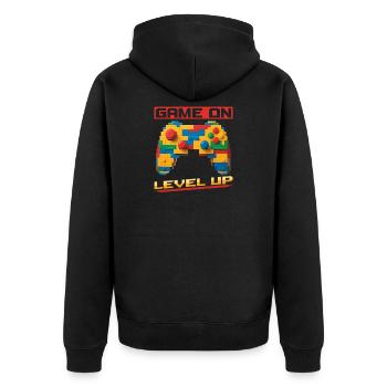 Building Blocks Gamer Gaming Brick Builder - Unisex Premium Bio Zip Hoodie - Schwarz - Hinten - Nico (187cm)