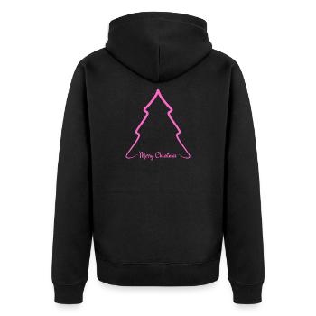 Neon Pink Christmas Tree Outline - Unisex Premium Organic Zip Hoodie - black - Back - Nico (187cm)