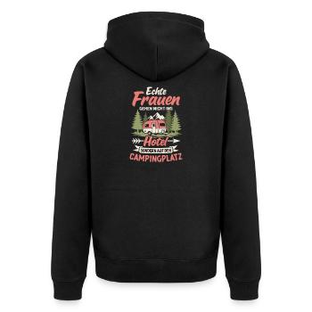 Camping Frauen Campingplatz Camper Wohnwagen - Unisex Premium Bio Zip Hoodie - Schwarz - Hinten - Nico (187cm)